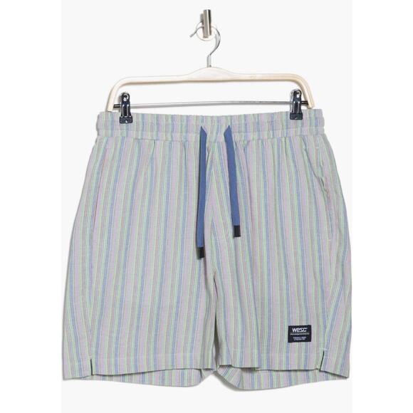 Conspiracy By Wesc Shorts Men Small Stripe Pink Green Drawstring Nordstrom New - Picture 2 of 5